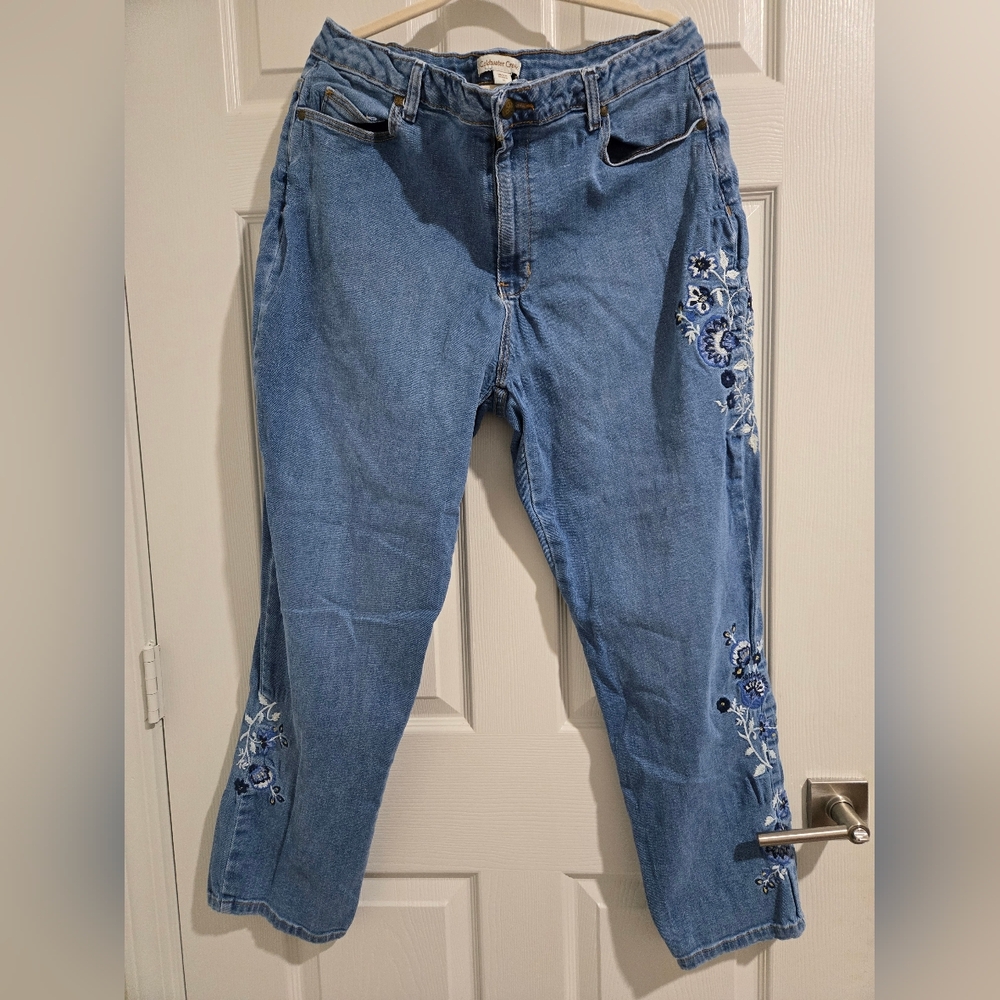 Coldwater Creek Blue Embroidered Straight Leg Jeans